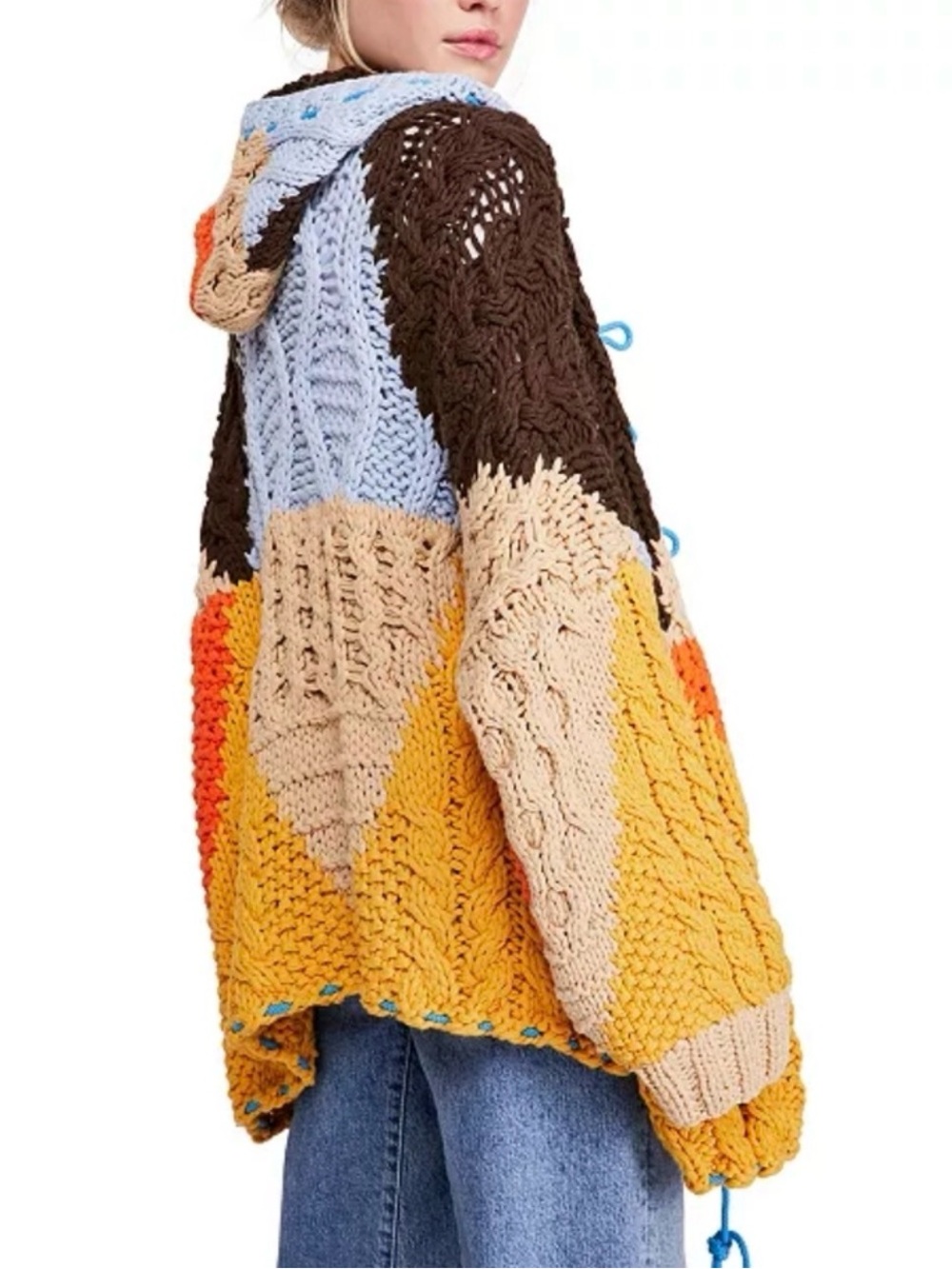 Free People Chunky Colorblock Cable Knit Perfectly Patched Poncho - Picture 12 of 15